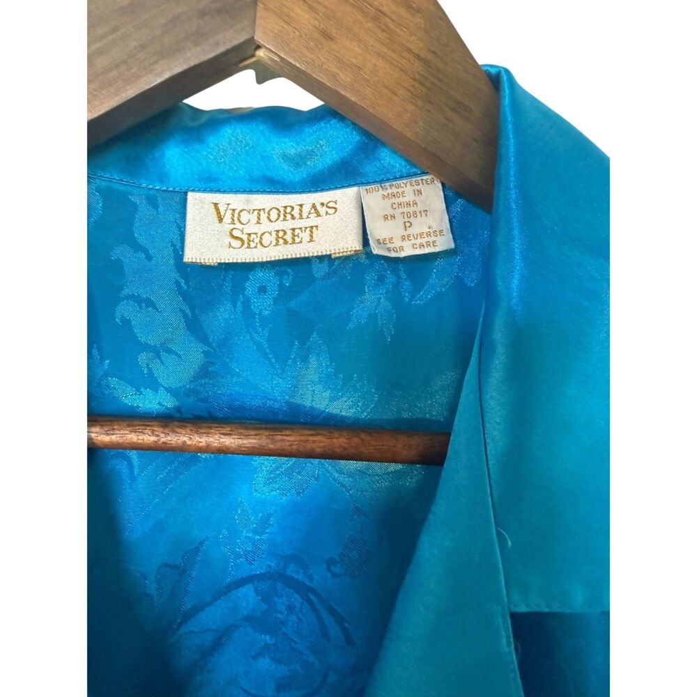 Vintage Victorias Secret Gold Label Top Size XS P Teal Blue Satin Floral Jacquar - Picture 3 of 15